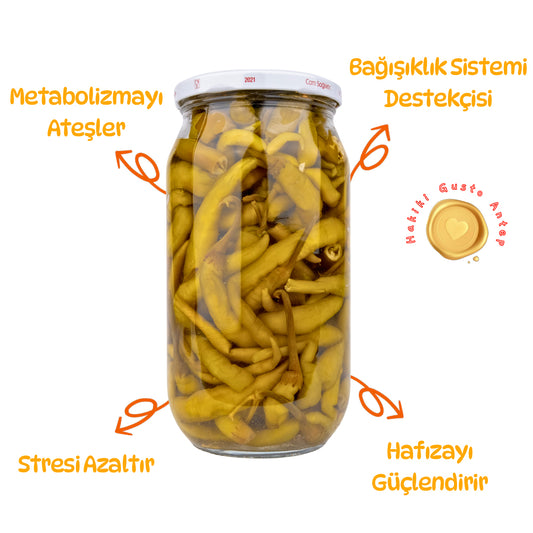 Acı Uzun Sivri Biber Turşusu – Gaziantep Usulü & Doğal | Ali Fermante 1000 CC Cam Kavanoz